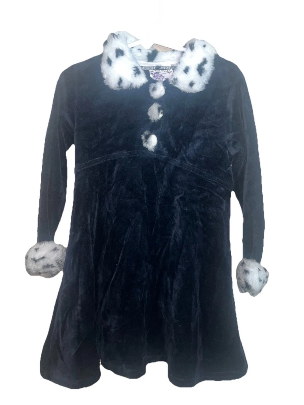 Vintage 90s Y2K Speechless Crushed Velvet Dress With Cow Fur Collar Size 5 Black